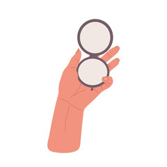 Fototapeta na wymiar Hand holding round and small pocket mirror.Flat illustration