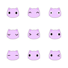 ネコの顔アイコンセット　主線あり