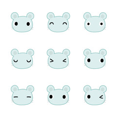ネズミの顔アイコンセット　主線あり