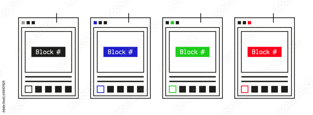Poster Blockchain decentralized network template design vector. Connect digital system unique document . Crypto currency smart contract protocol contain cryptography hash, transaction data.