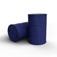 Steel Drum Barrel Painted Blue Color. 3D Illustration. File with Clipping Path.