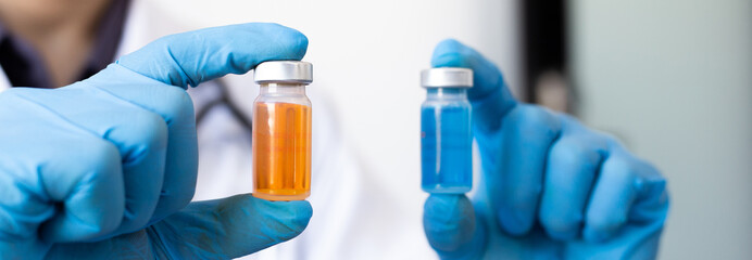 Scientists or doctors collect viral samples for preparation analysis and production of vaccines in...