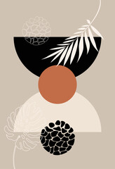 Abstract graphic background. Modern aesthetic background with geometric shapes. Boho-style wall decor.