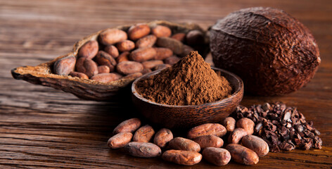 Aromatic cocoa, powder and food dessert background