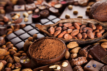 Praline Chocolate on wooden backgroud