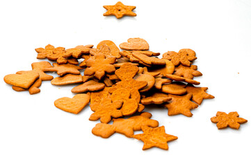 stack of freshly baked gingerbread isolated on a white background, copy space, closeup