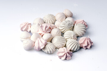 Marshmallows - meringue cookies made from egg whites, selective focus, closeup