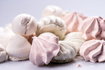Marshmallows - meringue cookies made from egg whites, selective focus, closeup