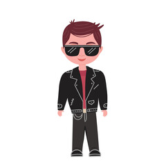 Fashion boy in leather jacket with sunglasses. Vector Illustration for printing, backgrounds, packaging, greeting cards, posters, stickers, textile and seasonal design. Isolated on white background.