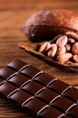 Bars Chocolate , candy sweet, dessert food on wooden background