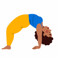 Girl doing yoga. A plump girl on a white background. Vector illustration in a flat style