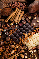 Praline Chocolate on wooden backgroud