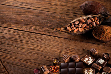 Praline Chocolate on wooden backgroud