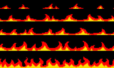 Seamless pixel art fire old school arcade game level design art or retro flame illustration style effect.