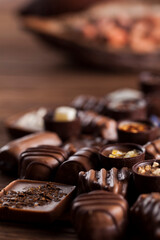 Praline Chocolate on wooden backgroud