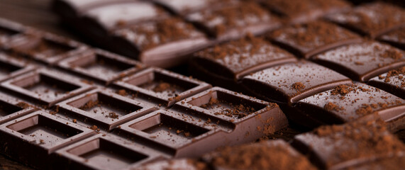 Bars Chocolate , candy sweet, dessert food on wooden background