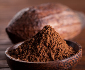 Cacao beans and powder and food dessert background