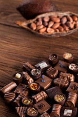 Praline Chocolate on wooden backgroud