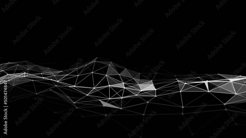 Poster abstract futuristic wave with moving dots. flow of particles. vector cyber technology illustration.