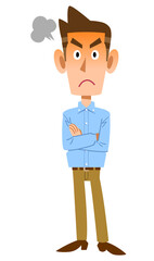 怒りの表情の水色のシャツを着た男性
