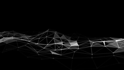 Abstract futuristic wave with moving dots. Flow of particles. Vector cyber technology illustration.