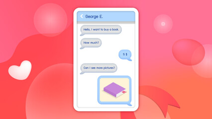 Chat phone talk to buy goods on a bright pink background 3D illustration