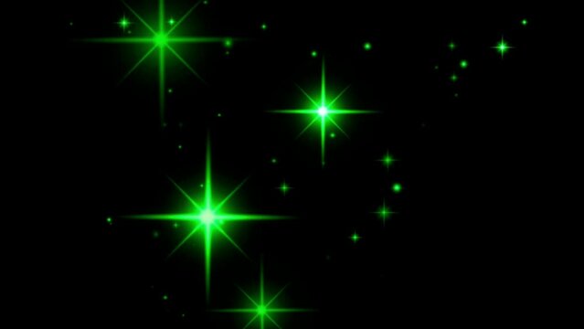 Animation green light sparkles on black background.
