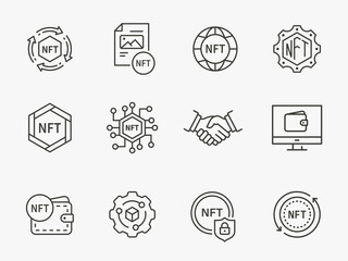 NFT icon set. Collection of blockchain, crypto, currency, coin and more. Vector illustration.
