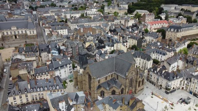 Saint Germain church with Brittany Parliament in background, Rennes in France. Aerial drone view