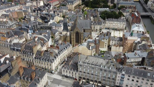 Saint Germain church, Rennes in France. Aerial forward