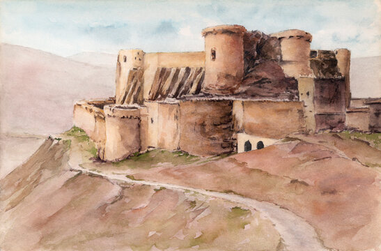 Krak de Chevaliers. Watercolor on paper.