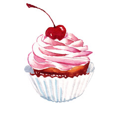 Cupcake. Dessert. Watercolor illustration. Hand-painted