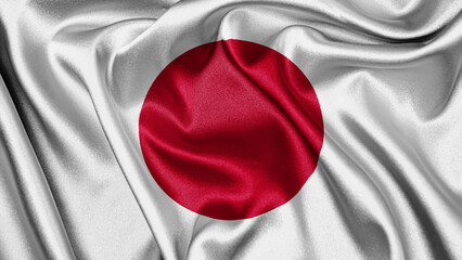 Close up realistic texture fabric textile silk satin flag of Japan waving fluttering background. National symbol of the country. 11th of February, Happy Day concept
