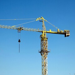a fragment of a crane stands against the background of a blue sky
