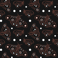 Fototapeta premium Vector seamless pattern with Moth. Insects. Mysticism. Hand drawn illustration. The print is used for Wallpaper, fabric, textile.