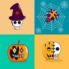 Halloween mascot collection. witch, skull and pumpkin. Perfect for Halloween icons, symbols, signs, greeting cards and t-shirt designs