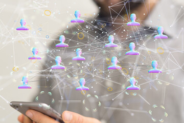 videoconference group of people talking in social network business