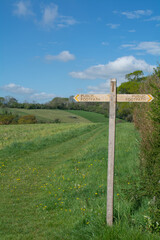 Public footpath sign in the heart of the beautiful Hampshire countryside