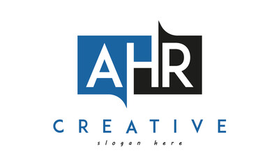 AHR Square Framed Letter Logo Design Vector with Black and Blue Colors