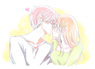 キスをしようとする男女