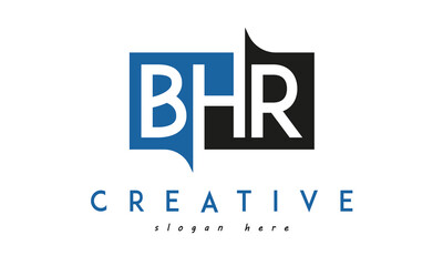 BHR Square Framed Letter Logo Design Vector with Black and Blue Colors