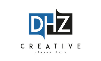 EHZ Square Framed Letter Logo Design Vector with Black and Blue Colors
