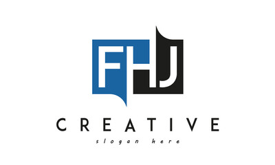 FHJ Square Framed Letter Logo Design Vector with Black and Blue Colors