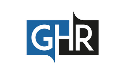 GHR Square Framed Letter Logo Design Vector with Black and Blue Colors