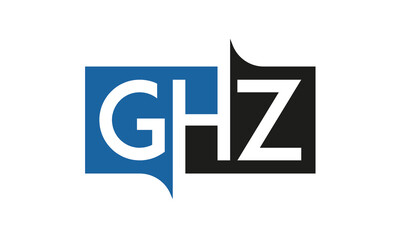 GHZ Square Framed Letter Logo Design Vector with Black and Blue Colors