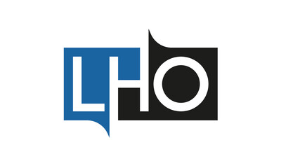 LHO Square Framed Letter Logo Design Vector with Black and Blue Colors