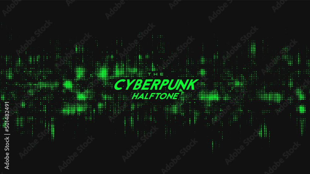 Poster abstract vector green cyberpunk halftone sound wave. scrathed dotted texture element.