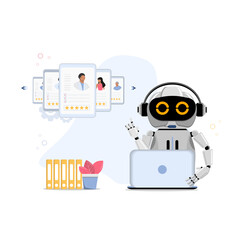 Сoncept of finding specialists with help of artificial intelligence. flat vector illustration.