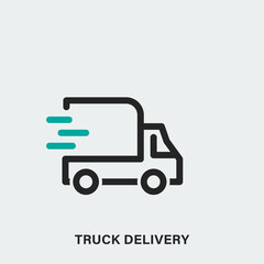 Truck delivery linear isolated icon. Vector outline pictogram of moving van