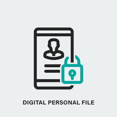 Digital personal file linear vector icon. Isolated contour of smartphone with lock